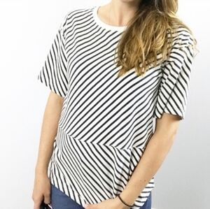 Billy Reid Stripes Navy and White Geometry Tee, Large